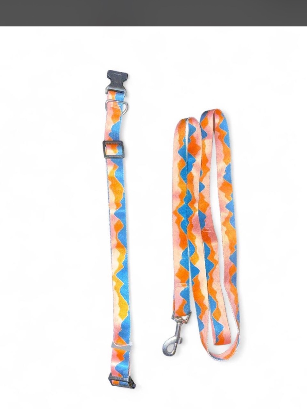Kids Multicolor Waves Collar and Leash Set - Orange/Blue